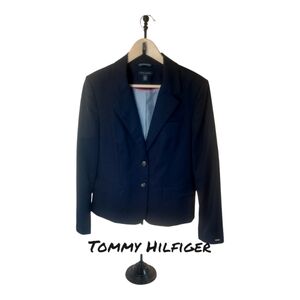 TOMMY HILFIGER Womens Navy Blue Single Breasted Tortoise Buttons Classic Fit 14